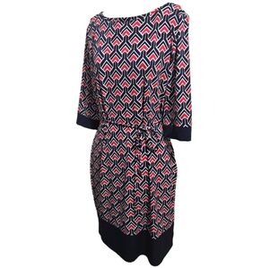 Liz Claiborne Red and Navy Sheath Dress with Tie Belt Size Large